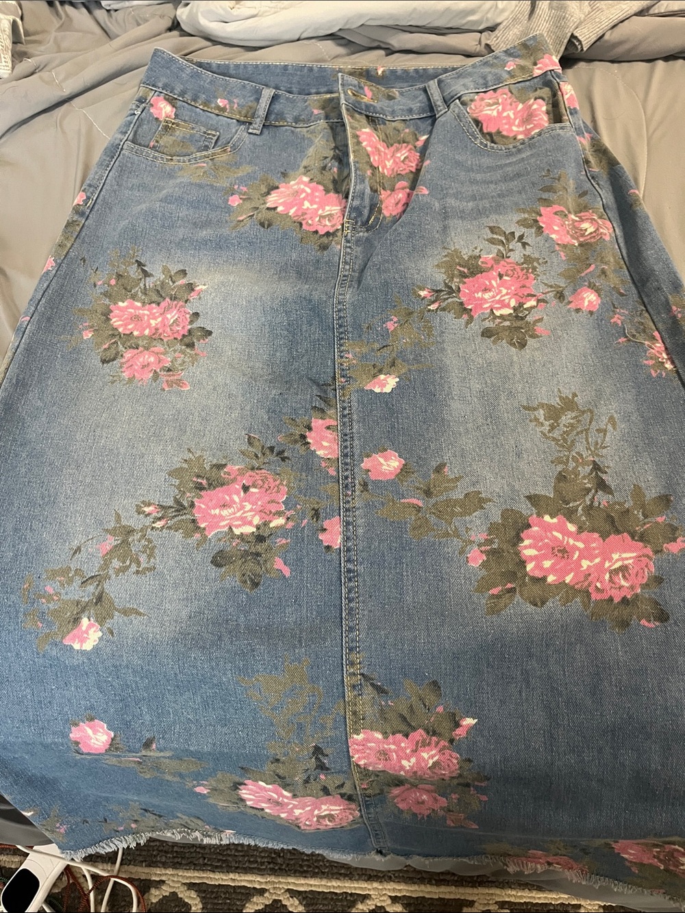 XL floral long straight jean skirt with slits